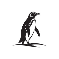 penguin silhouette vector line art logo design