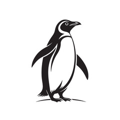 penguin silhouette vector line art logo design