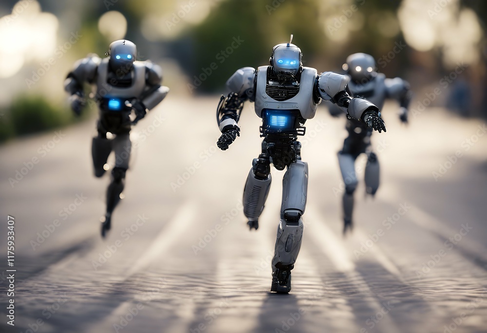Poster running men android robot