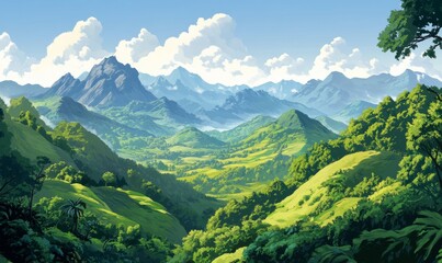 Majestic mountain vista with lush green landscape