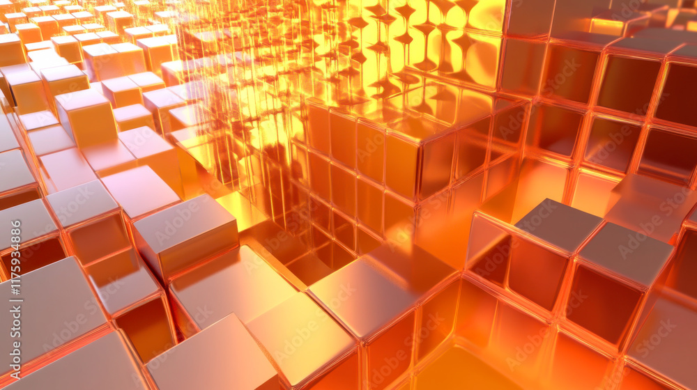 Poster unique abstract visualization of golden geometric shapes and patterns creating a stunning depth effe