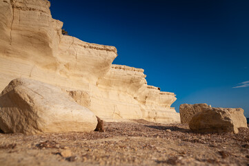 Sandstone rocks eroded by waves; Paramali beach; Cyprus