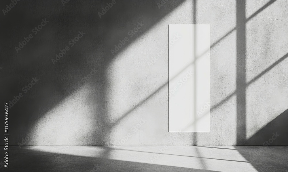 Poster n empty white vertical rectangle poster or business card mockup with diagonal window shadow on a smo