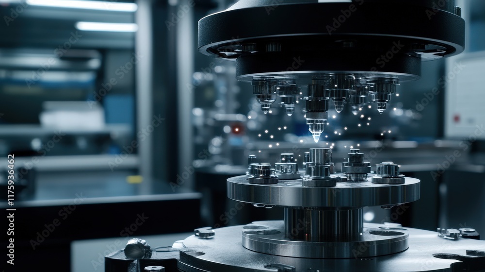 Poster advanced manufacturing technology with precision machinery and automated processes in a modern indus