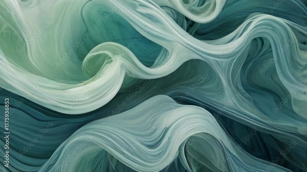 Poster Fluid abstract pattern with swirling teal and white waves creating a calming visual effect