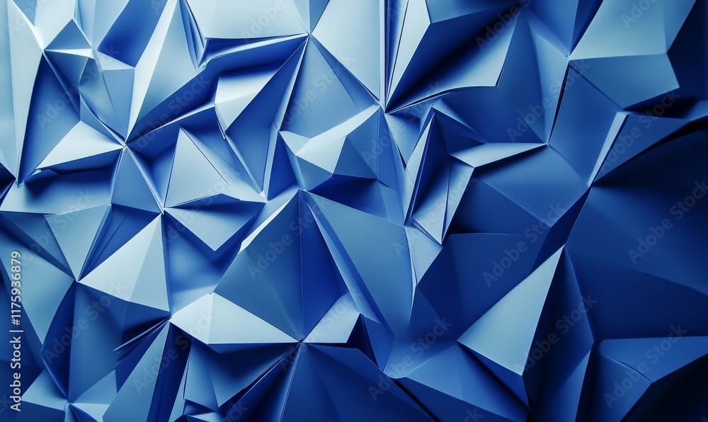 Poster modern geometric background in blue with sharp, angular shapes.