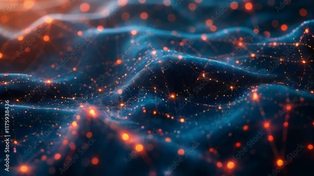 Poster abstract representation of flowing fabric with glowing particles creating a dreamy illusion