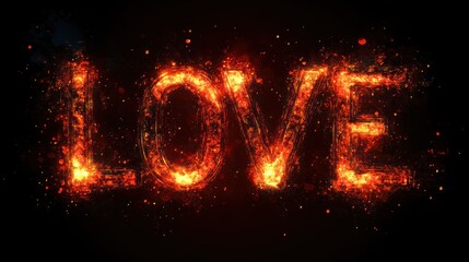 Fiery LOVE word in burning sparks.