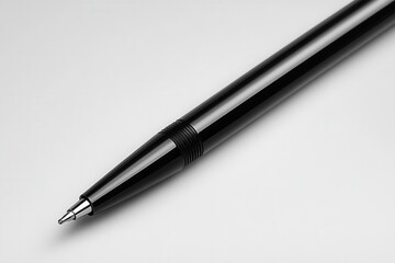 mock-up of a sleek black ballpoint pen with a cap, beautifully illustrated on a clean white background. the minimalist design highlights elegance and sophistication