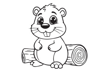 Cute Beaver Outline Coloring Page