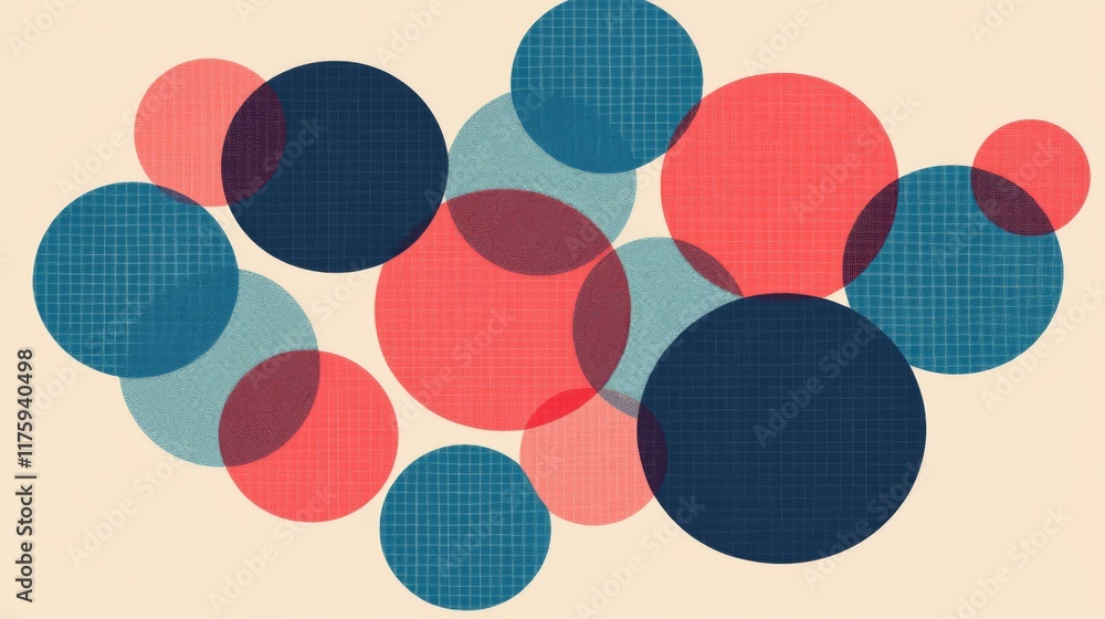 Poster abstract background with overlapping translucent circles in red, blue, and beige.