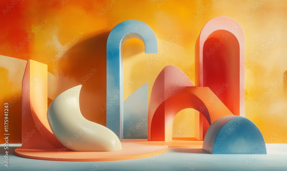 Poster multicolored tech background with a geometric 3d structure. vibrant, minimal design with simple futu