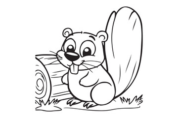Cute Beaver Outline Coloring Page