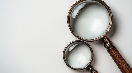 Fototapeta premium Two magnifying glasses of different sizes on a plain background.