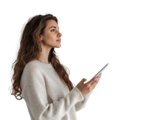 Woman using tablet in casual setting indoors