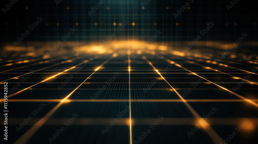 Aufkleber Digital grid with glowing points representing data flow in a futuristic environment