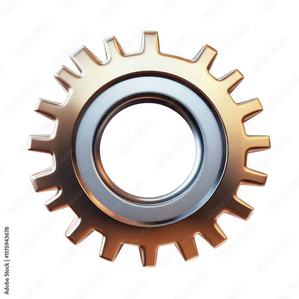 Poster an isolated golden gear icon on a transparent background representing mechanics and engineering conc