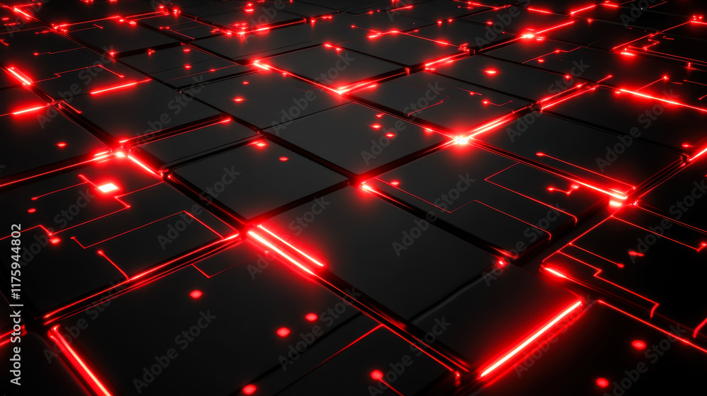 Poster visual representation of a futuristic circuit board glowing with red lights