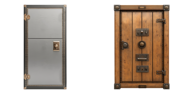 Safe deposit locker isolated on transparent background, Set of