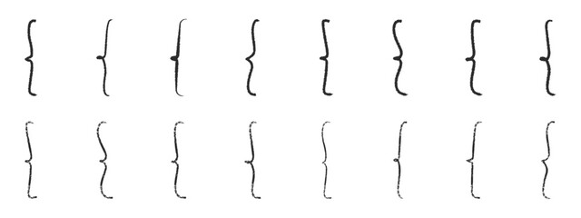 Set of square brackets , red quotes hand drawn with chalk, or pencil. Vintage braces. Typographic symbol , a calligraphic frame for quotations. Vector illustration