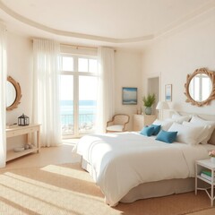 Bedroom interior design. Coastal style bedroom interior design. Architecture interior. Coastal interior. Coastal style.