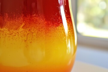 A bold gradient from crimson red to golden yellow with a subtle grain effect