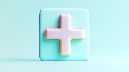 Fototapeta premium A colorful plus icon on a soft blue background, symbolizing addition, healthcare, and positivity in design.