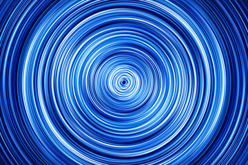 Blue neon rings in a cosmic spiral. Abstract glowing circular lines on a dark background. Vivid blue luminescent vortex. Futuristic energy flow. Round lines pattern.