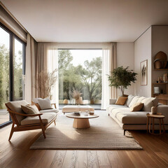 An interior that follows minimalist aesthetics. Focus on open layouts, neutral colors, and functional furniture.