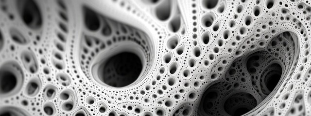 Geometric patterns of fractals illustrate organic complexity with a controlled aesthetic in black and white tones