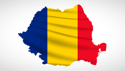 Romania Map Silhouette with National Flag Design