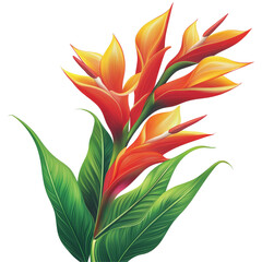 Vibrant heliconia blossoms in an isolated display against a clean transparent background, vibrant heliconia in style, isolated on a transparent background for design layouts
