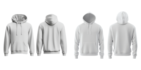 Hoodie template mockup. White lightweight hoodie with relaxed fit and multiple views
