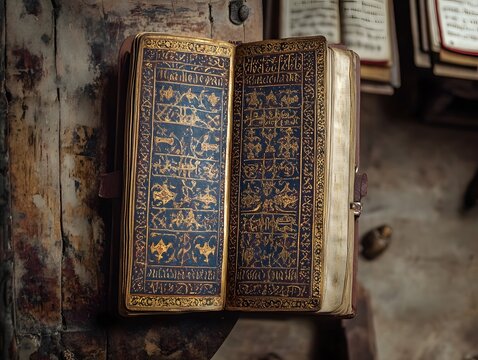 Exquisite Illuminated Ancient Christian Manuscript with Ornate Gold Accents