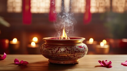 Ornate incense burner creating a serene atmosphere for Lunar New Year celebration
