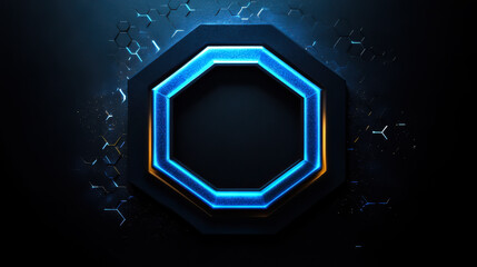 Digital octagonal frame with glowing blue elements against a dark background in a futuristic style
