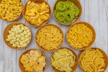  Fresh pasta can be found in many forms, such as noodles , filled  and various shapes (lasagna, gnocchi)