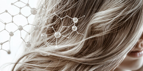 Naklejka premium Innovative molecular hair treatment protecting blonde woman's healthy hair
