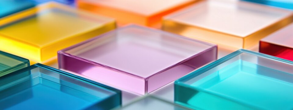 Transparent acrylic squares showcase vibrant colors and modern design elements for creative projects and decor ideas