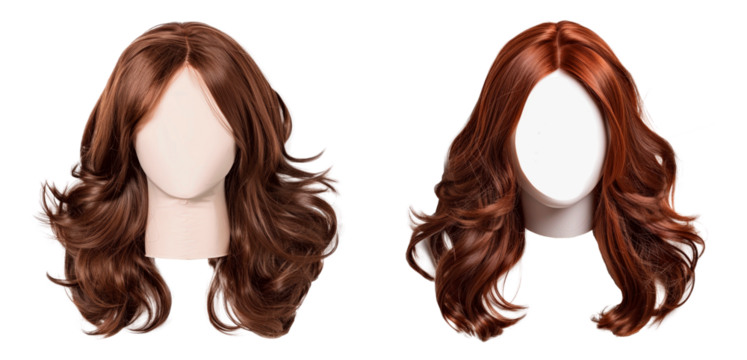 Set of brown hair wig extravaganza, isolated on transparent background. PNG element.