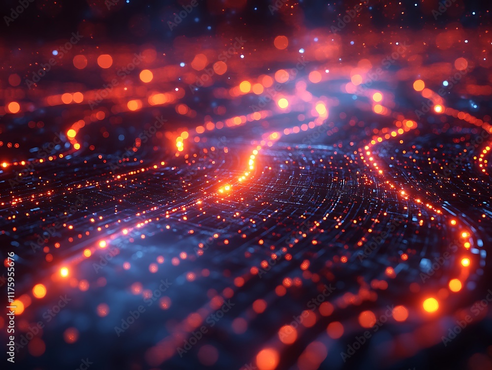 Poster abstract concept of digital transformation showcasing interwoven paths glowing circuits dynamic shap