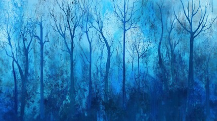Enchanted Blue Forest: Misty Woods in Deep Blue Hues