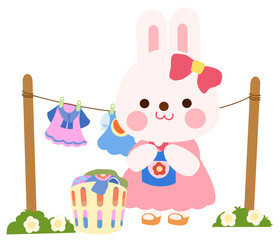 Bunny is hanging the laundry.