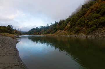 Mad River, California, Autumn Scene of River in Misty Landscape