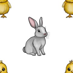 Cute Bunny and Chick Seamless Pattern Big Design on White Background