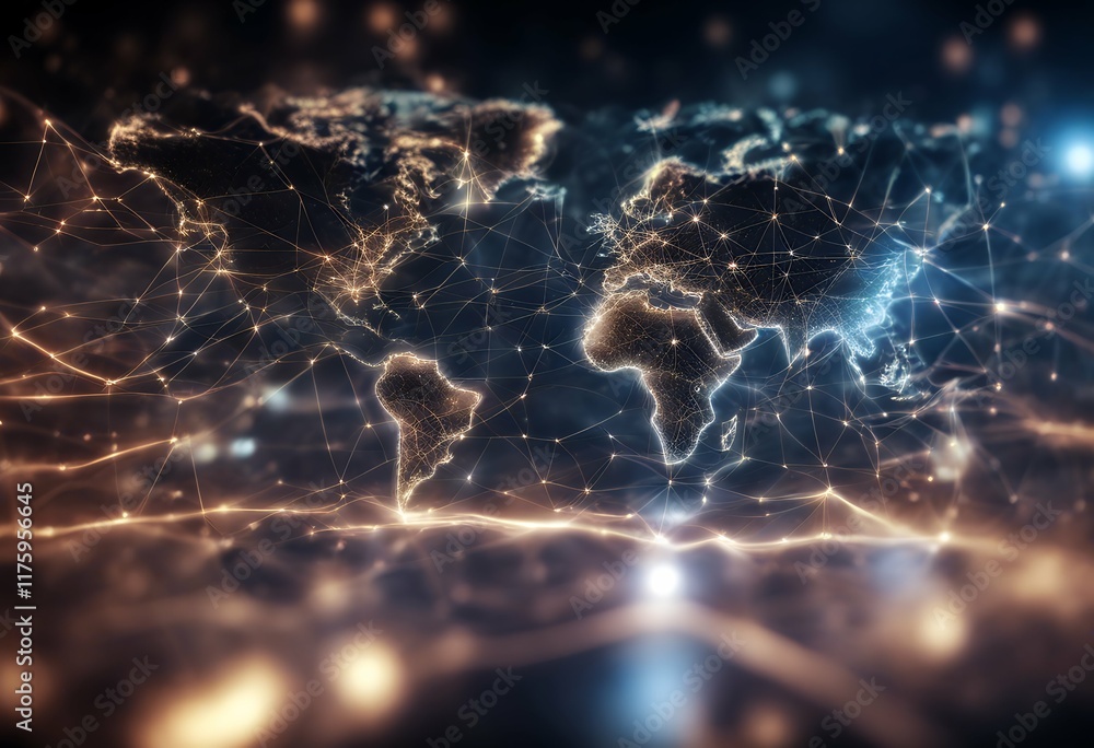 Poster pulse digital illuminated cyber visualizing widescreen map connections networks world