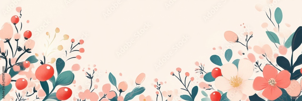 Fototapete delicate hand drawn floral doodle featuring a vibrant array of colorful flowers and berries on a sof