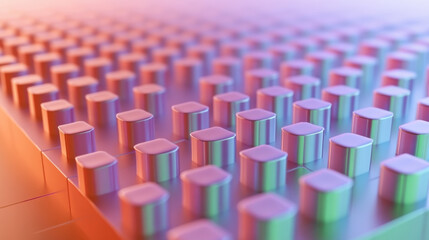 Obraz premium Colorful geometric pattern with rounded cubes on a surface reflecting light during early morning hours