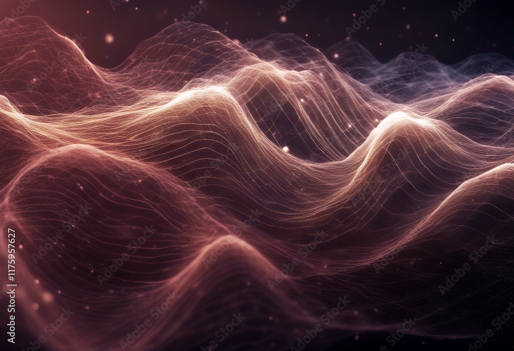 Poster data technology wave big digital network mesh particles digital illustration abstract 3d wave
