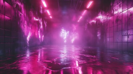 Glowing Neon Cyberpunk Nightclub Scene - Abstract 3D Rendering